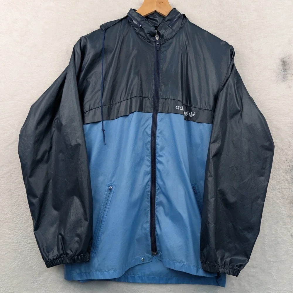 VTG Adidas Jacket Men's Medium Blue Lightweight Retro High Neck Sportswear 80s